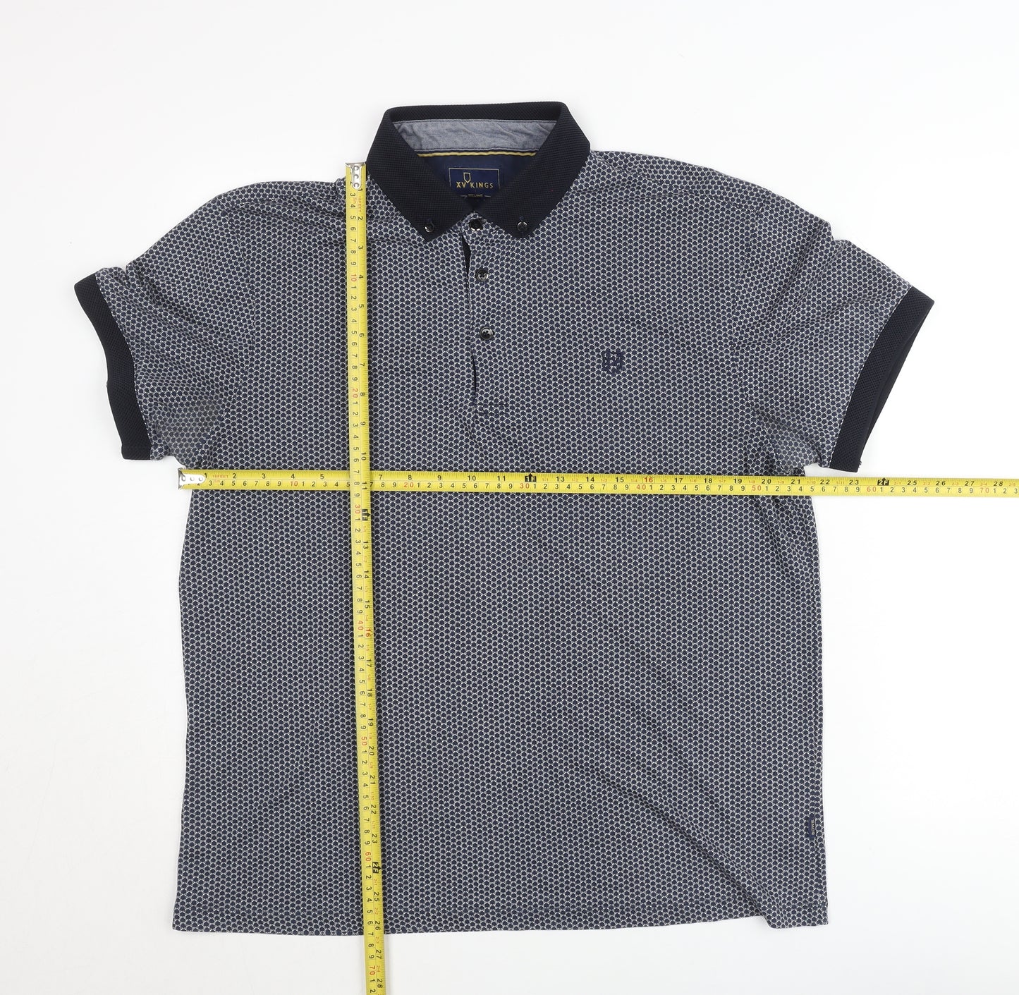 XV Kings Mens Blue Geometric Polo Shirt XL Short Sleeve Cotton Blend