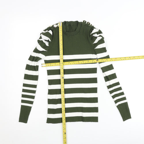 Savida Women’s Green White Striped Puff Sleeve Knit Top Size 10