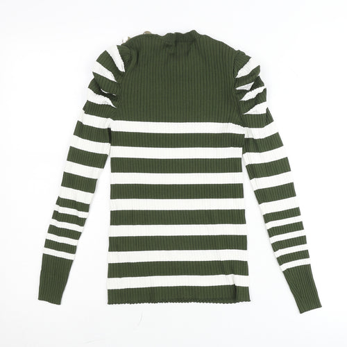 Savida Women’s Green White Striped Puff Sleeve Knit Top Size 10