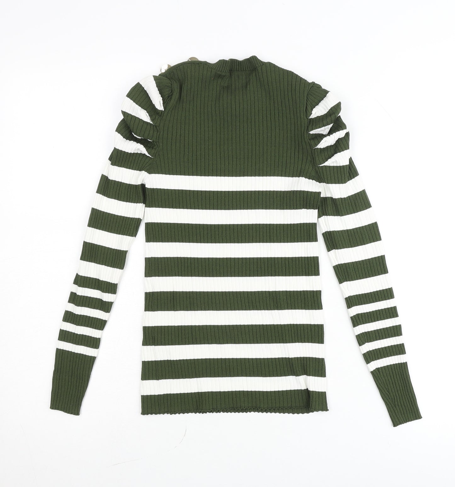 Savida Women’s Green White Striped Puff Sleeve Knit Top Size 10