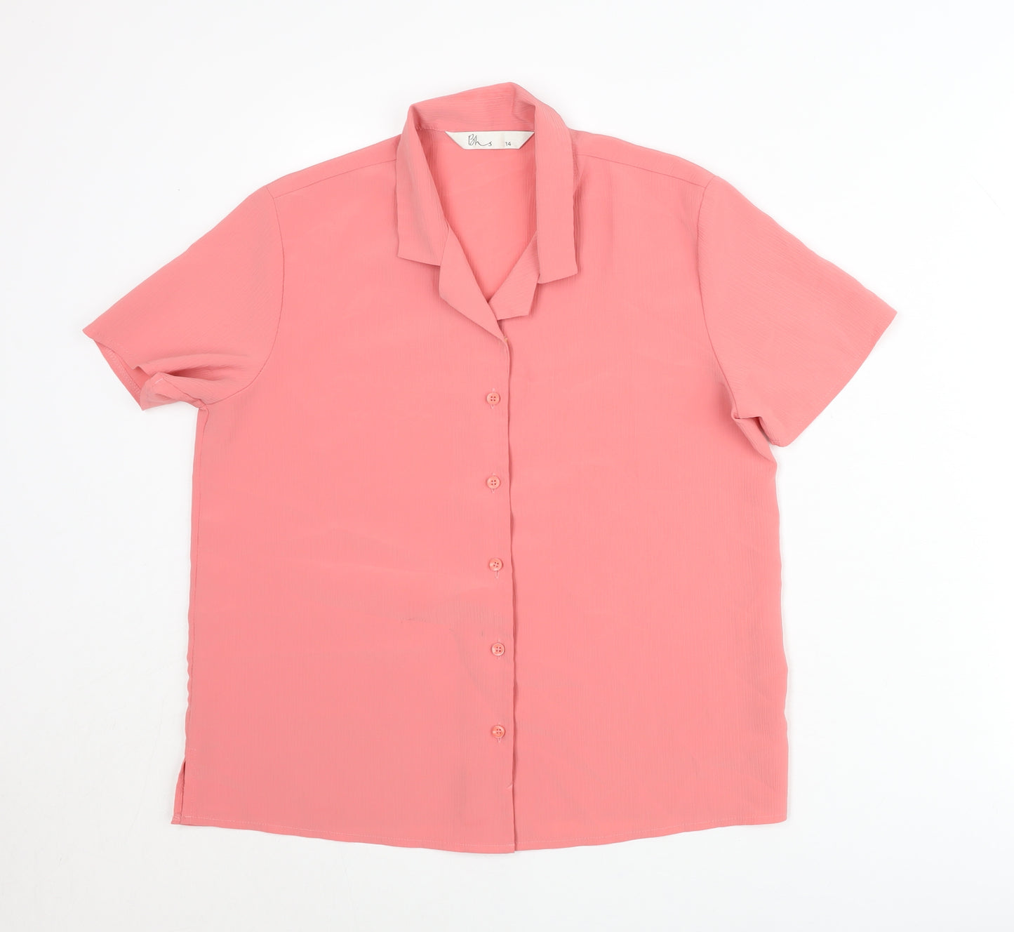 BHS Womens Pink Size 14 Button-Up Short Sleeve Collared Shirt