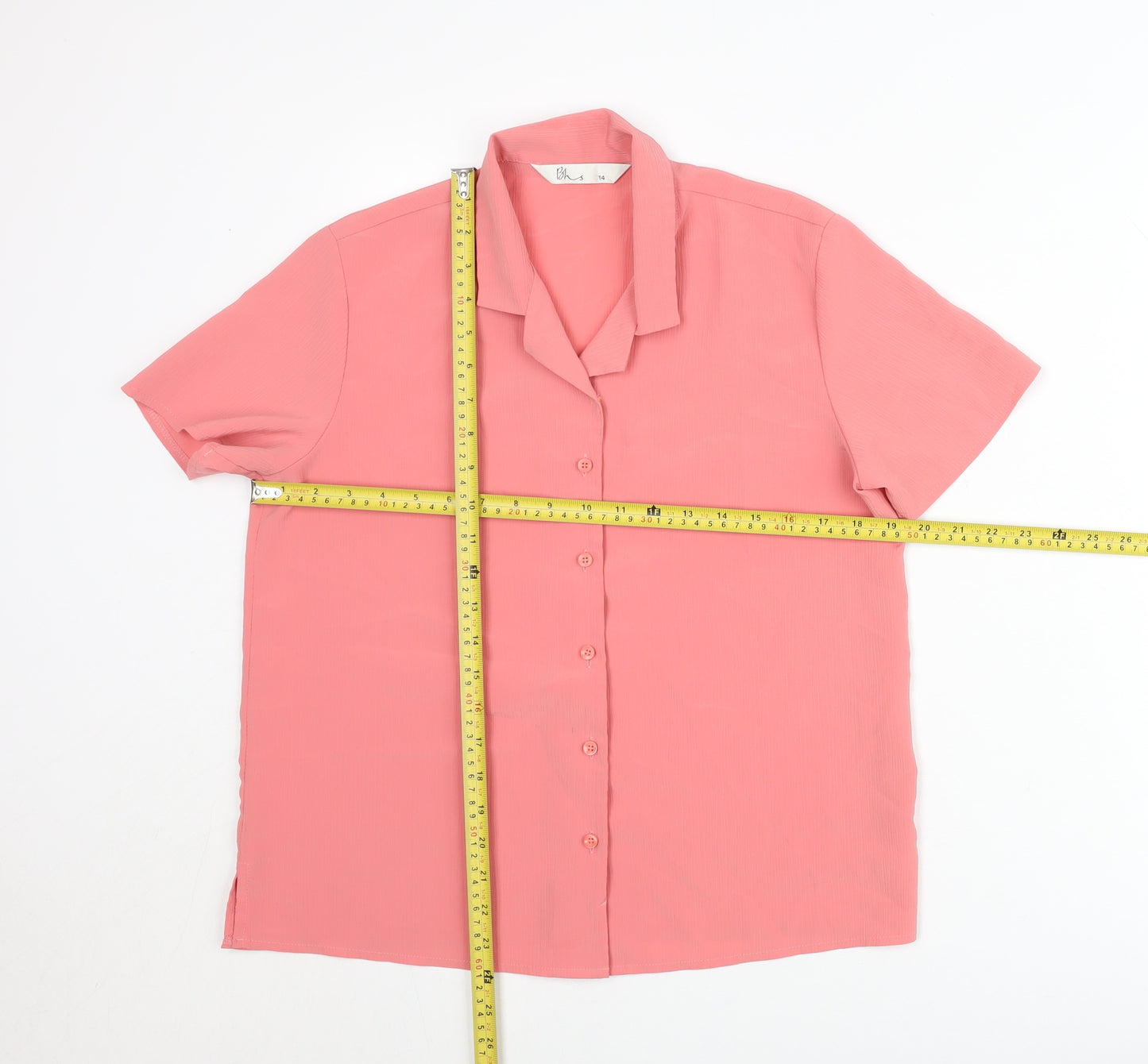 BHS Womens Pink Size 14 Button-Up Short Sleeve Collared Shirt