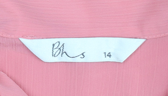 BHS Womens Pink Size 14 Button-Up Short Sleeve Collared Shirt