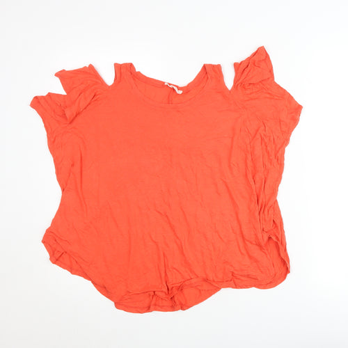 Bershka Womens Orange Size 8 Cold Shoulder Jersey T-Shirt