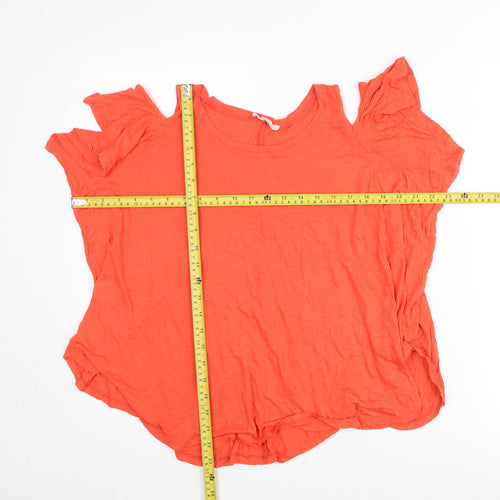 Bershka Womens Orange Size 8 Cold Shoulder Jersey T-Shirt