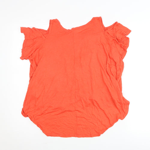 Bershka Womens Orange Size 8 Cold Shoulder Jersey T-Shirt