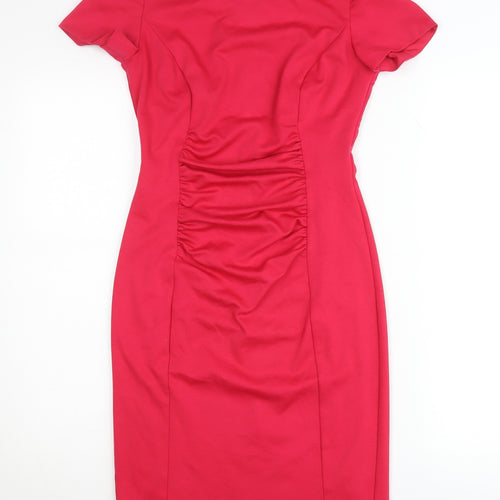 South Women’s Red Sheath Dress Size 8 Knee Length Short Sleeve