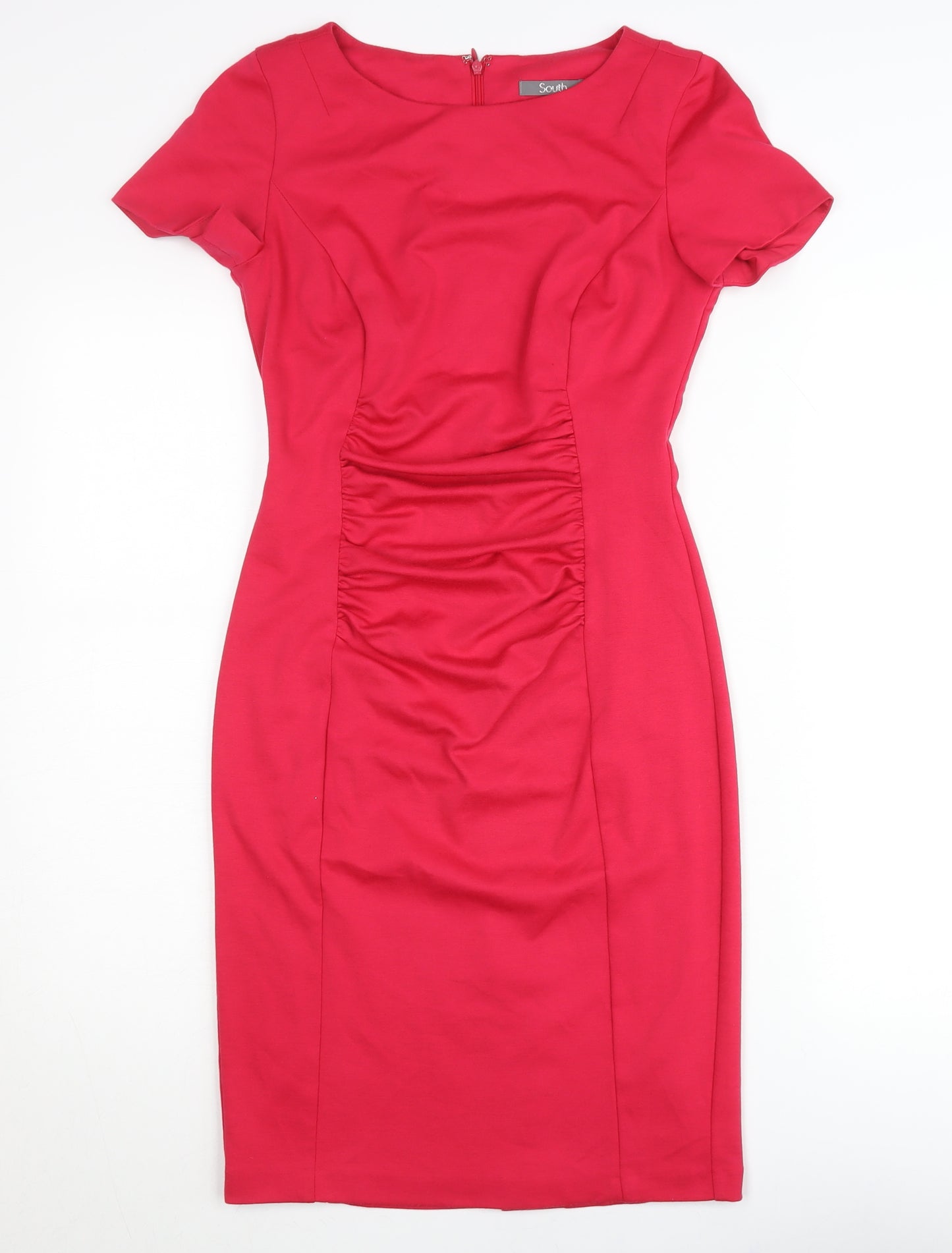 South Women’s Red Sheath Dress Size 8 Knee Length Short Sleeve
