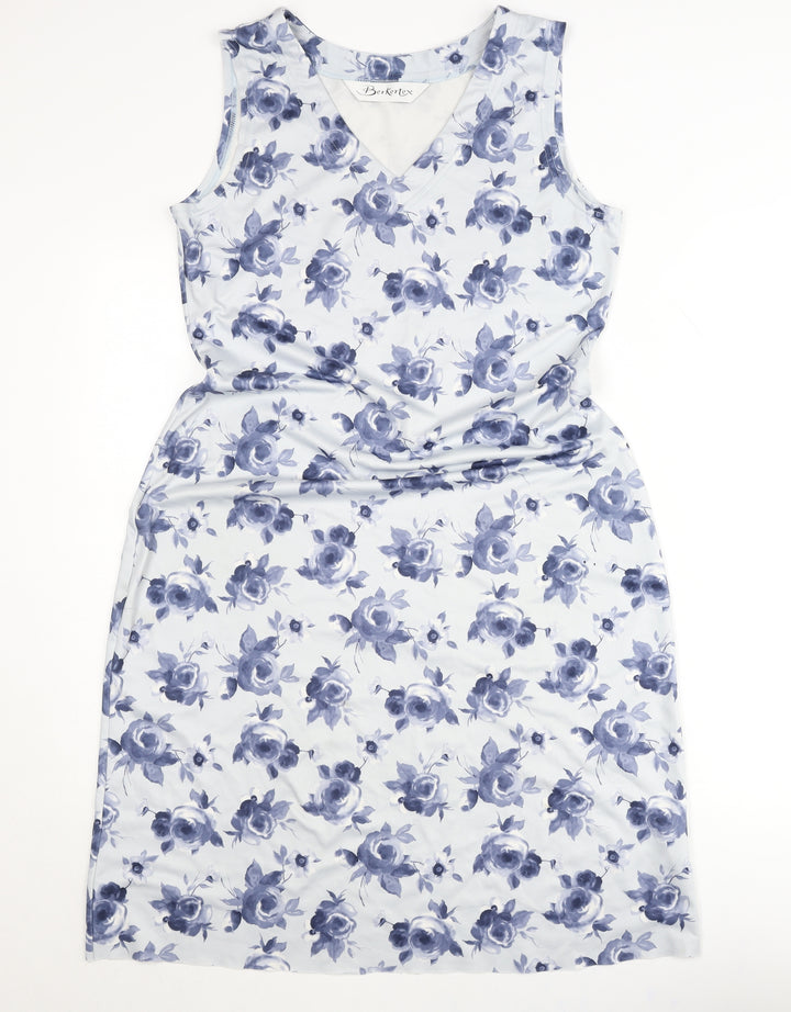 Berkertex Women’s Blue Floral Sleeveless Sheath Dress Size 12