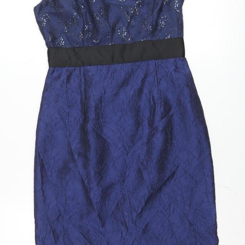 Gina Bacconi Women's Blue Sequin Floral Sheath Dress Size 10