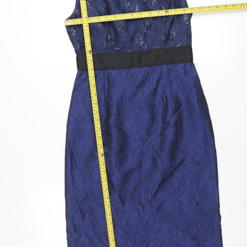Gina Bacconi Women's Blue Sequin Floral Sheath Dress Size 10