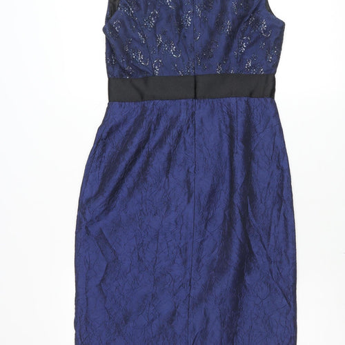 Gina Bacconi Women's Blue Sequin Floral Sheath Dress Size 10