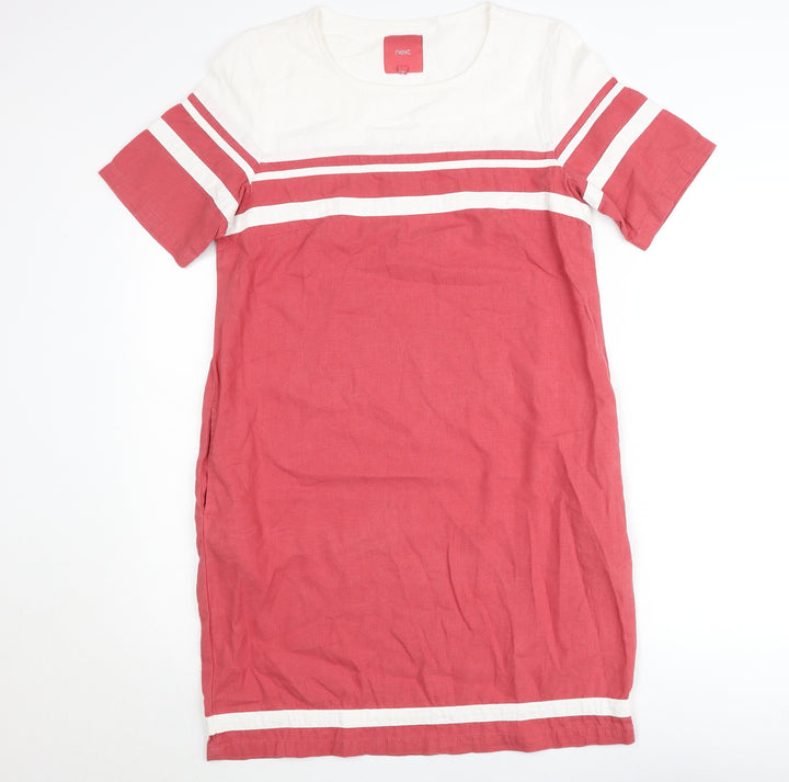 Next Women’s Red White Shift Dress Size 12 Linen Cotton Casual