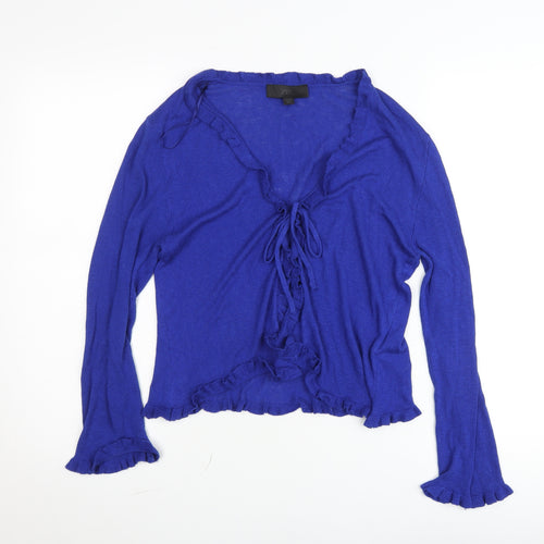 Zara Women’s Blue Ruffle Tie Cardigan M V-Neck Knit Top