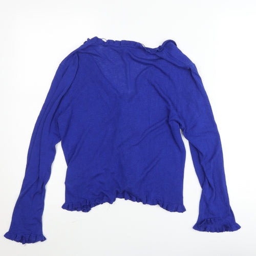 Zara Women’s Blue Ruffle Tie Cardigan M V-Neck Knit Top