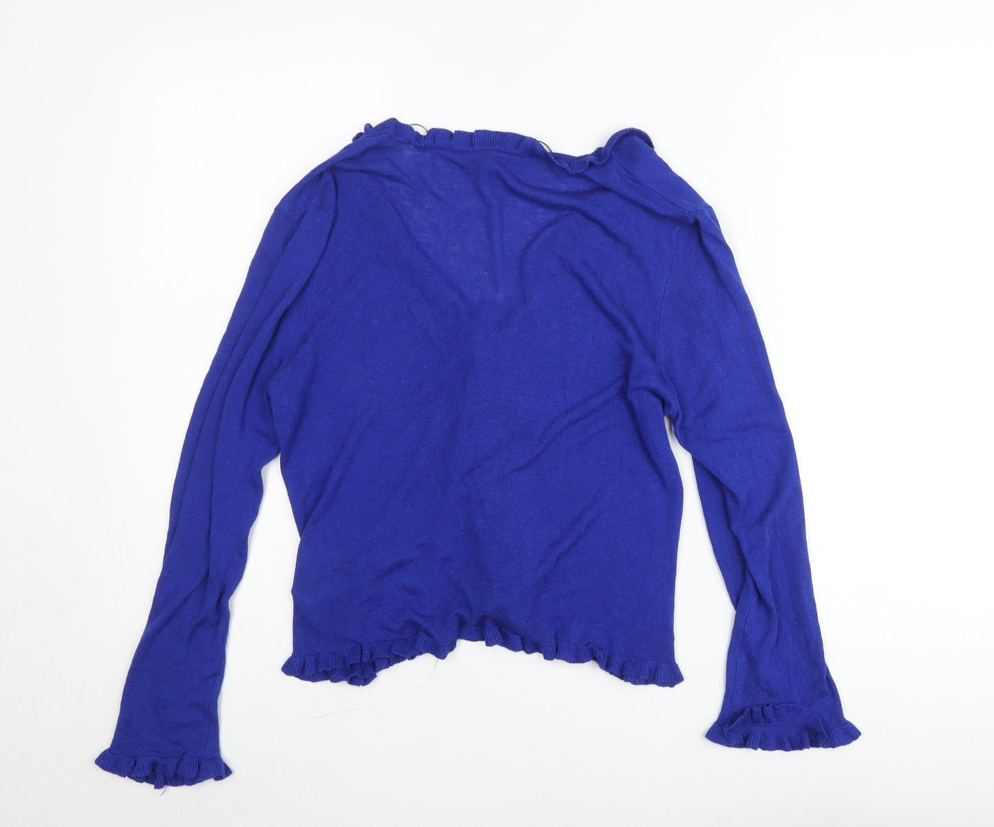 Zara Women’s Blue Ruffle Tie Cardigan M V-Neck Knit Top