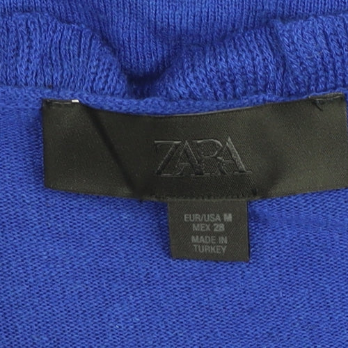 Zara Women’s Blue Ruffle Tie Cardigan M V-Neck Knit Top
