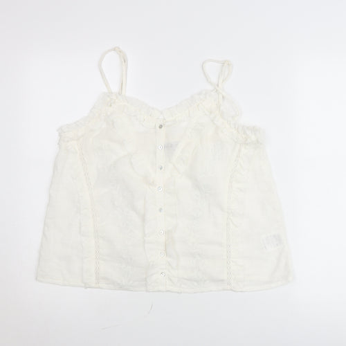 INSIDE Women’s White XL Cotton Camisole Blouse with Ruffles