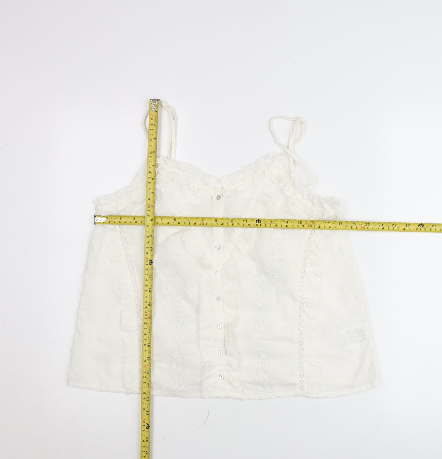 INSIDE Women’s White XL Cotton Camisole Blouse with Ruffles