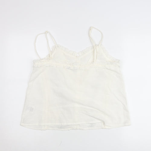 INSIDE Women’s White XL Cotton Camisole Blouse with Ruffles