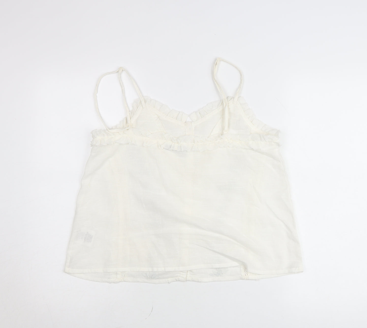 INSIDE Women’s White XL Cotton Camisole Blouse with Ruffles