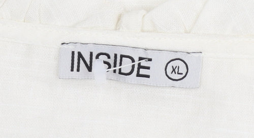 INSIDE Women’s White XL Cotton Camisole Blouse with Ruffles