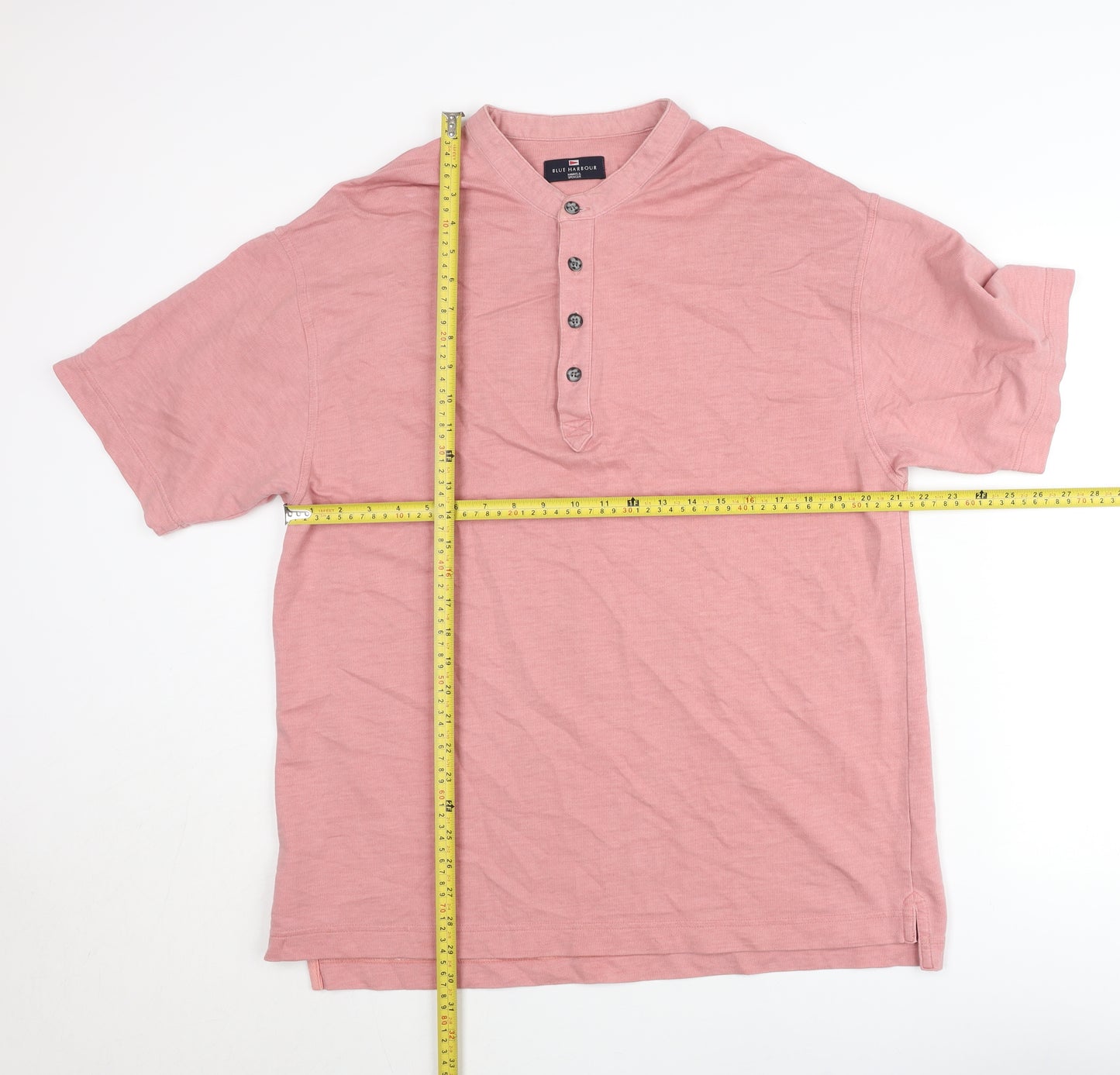 Marks & Spencer Blue Harbour Pink Henley Shirt Tee M Unisex Cotton
