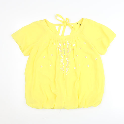 Et Vous Womens Yellow Blouse Size 8 Short Sleeve Sequin Tunic