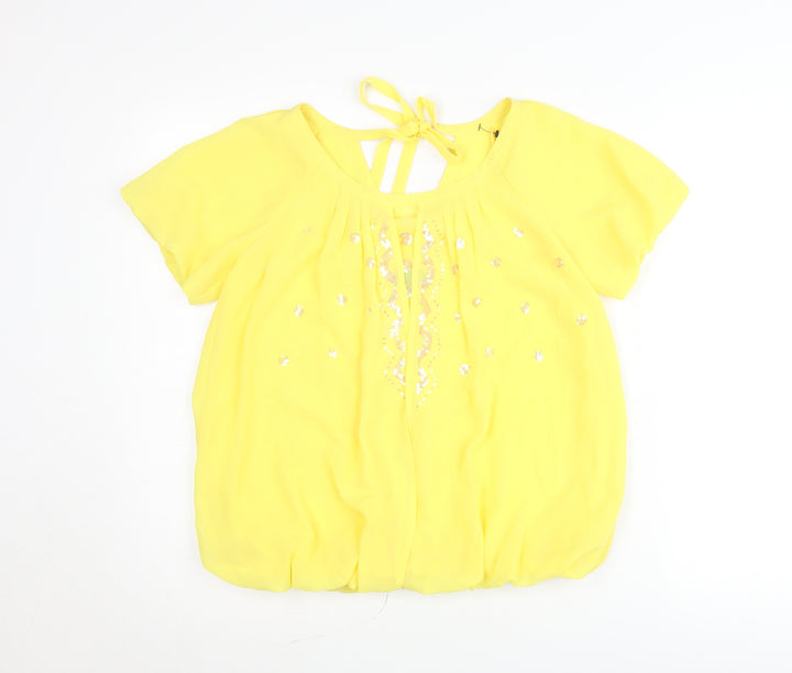 Et Vous Womens Yellow Blouse Size 8 Short Sleeve Sequin Tunic