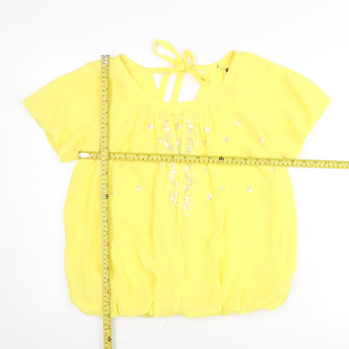 Et Vous Womens Yellow Blouse Size 8 Short Sleeve Sequin Tunic