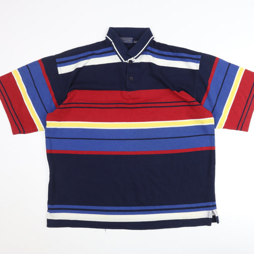 Guv'nors Men's XL Multicoloured Striped Polo Shirt Retro Cotton Blend