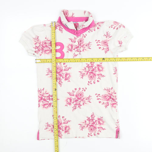 Joules Girls White Pink Floral Polo Shirt Age 3 Years Short Sleeve