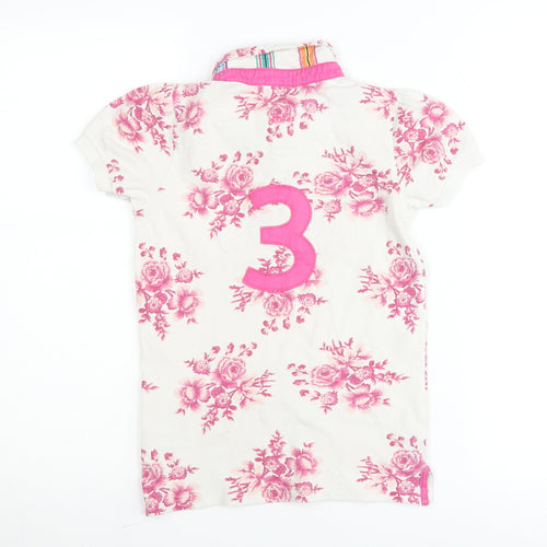 Joules Girls White Pink Floral Polo Shirt Age 3 Years Short Sleeve