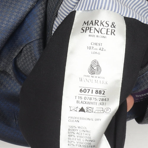 Marks and Spencer Men’s Grey Wool Suit Jacket 42L Classic Fit