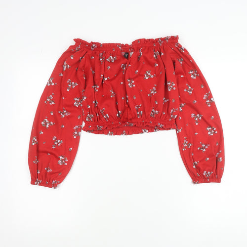 H&M Divided Women Red Floral Off Shoulder Cropped Blouse Size S