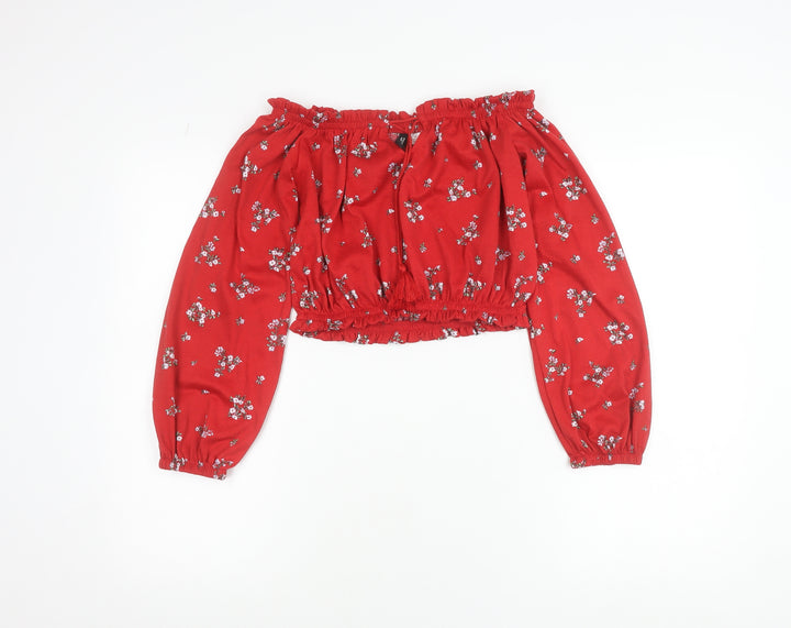 H&M Divided Women Red Floral Off Shoulder Cropped Blouse Size S