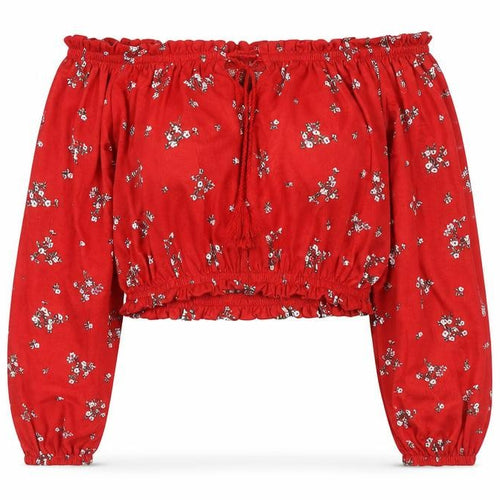 H&M Divided Women Red Floral Off Shoulder Cropped Blouse Size S