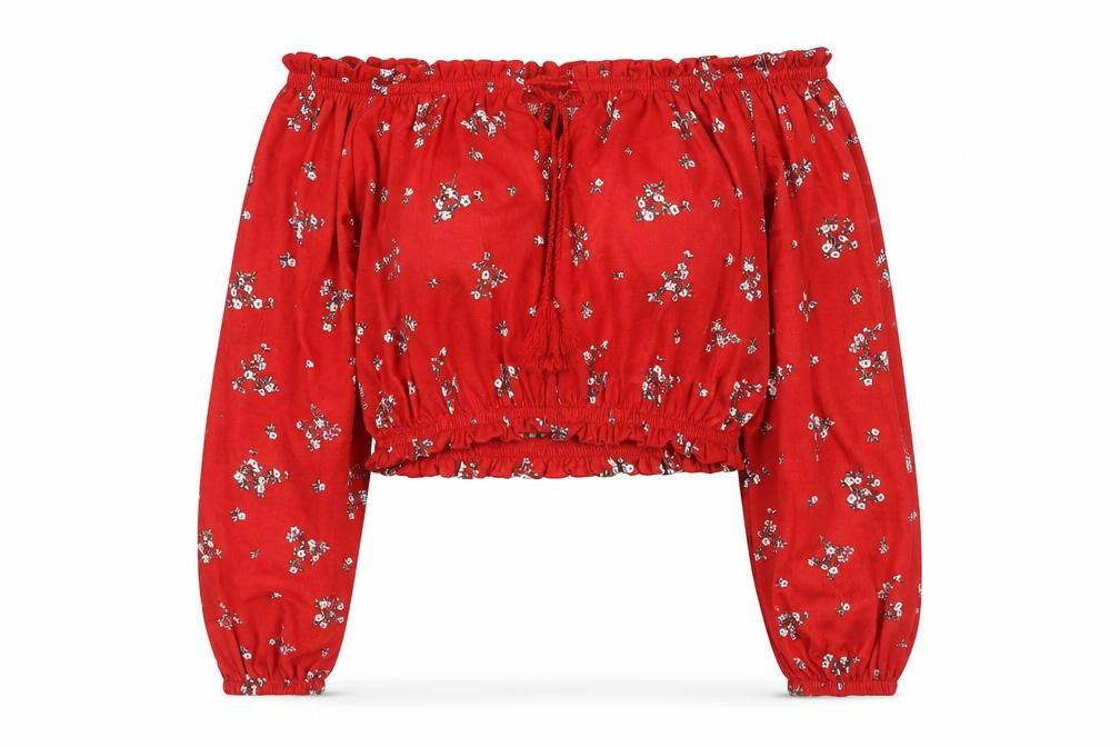 H&M Divided Women Red Floral Off Shoulder Cropped Blouse Size S