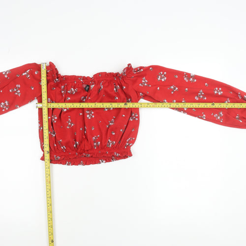 H&M Divided Women Red Floral Off Shoulder Cropped Blouse Size S