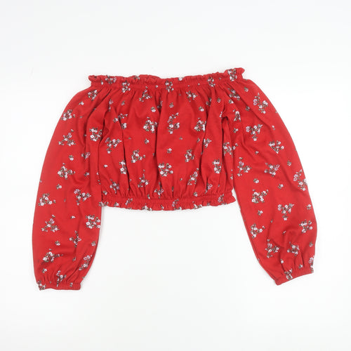 H&M Divided Women Red Floral Off Shoulder Cropped Blouse Size S