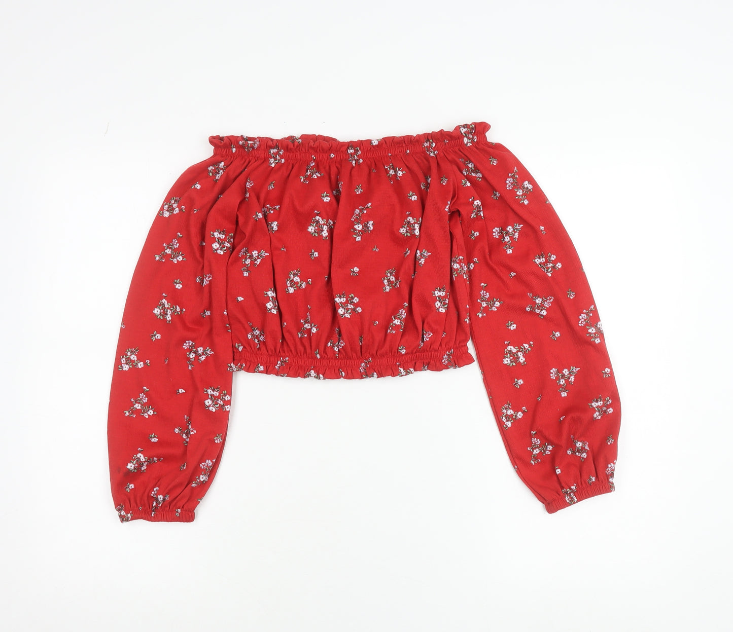 H&M Divided Women Red Floral Off Shoulder Cropped Blouse Size S