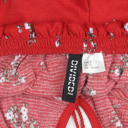 H&M Divided Women Red Floral Off Shoulder Cropped Blouse Size S