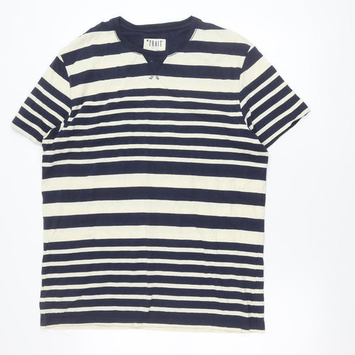 Trait Supply Co Unisex Navy White Striped Cotton T-Shirt Large