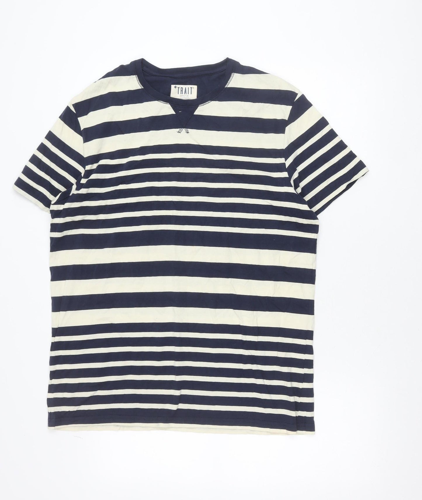 Trait Supply Co Unisex Navy White Striped Cotton T-Shirt Large
