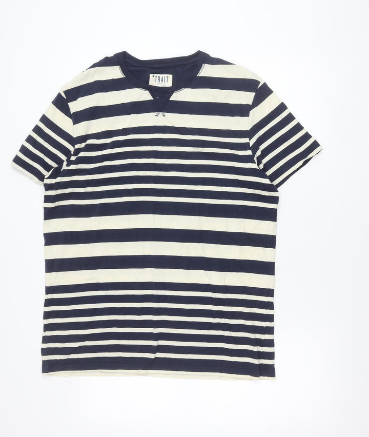 Trait Supply Co Unisex Navy White Striped Cotton T-Shirt Large