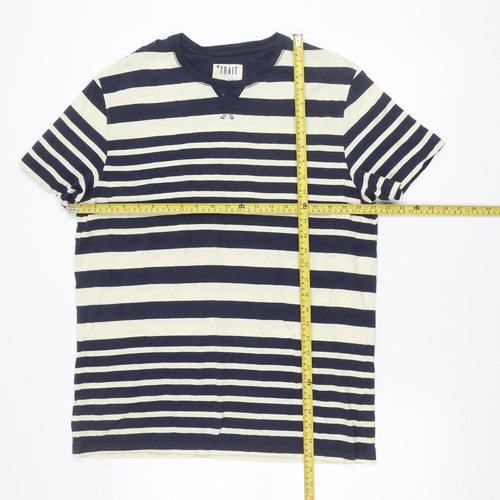 Trait Supply Co Unisex Navy White Striped Cotton T-Shirt Large