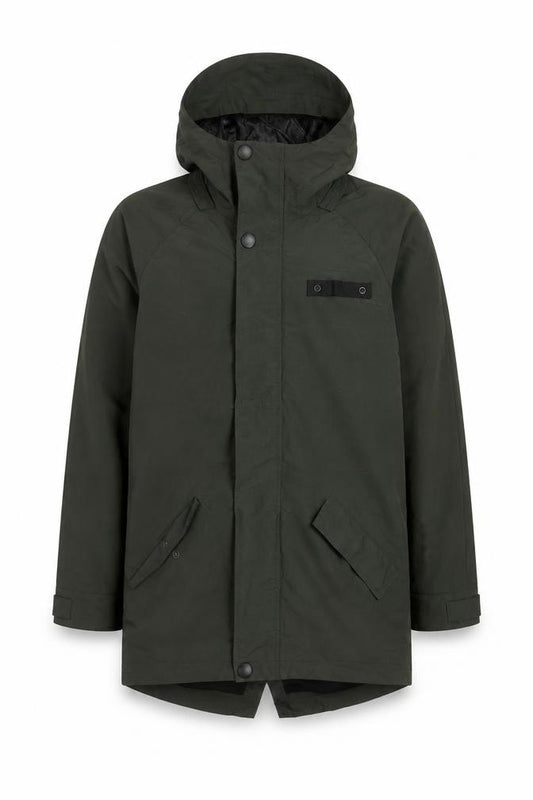 Front view of Next girls’ green hooded parka coat age 11 years mid-length winter jacket