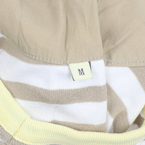 Viyella Women's Beige Striped Cotton T-Shirt M Short Sleeve V-Neck