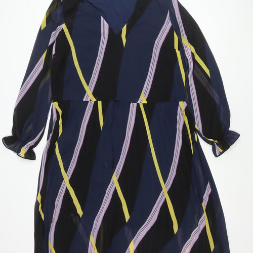JUST Women’s Blue Geometric A-Line Chiffon Dress L