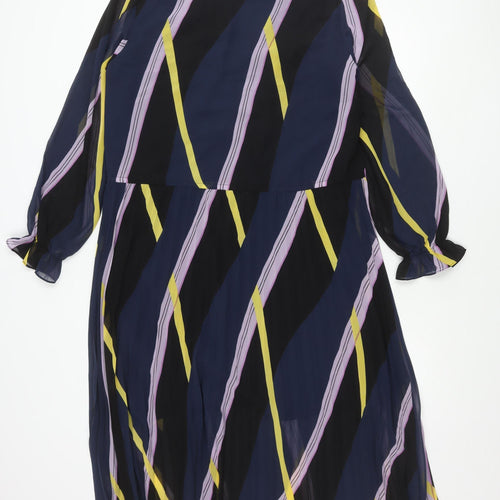 JUST Women’s Blue Geometric A-Line Chiffon Dress L